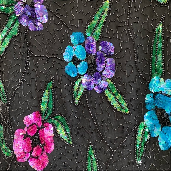 Stenay Vintage Women’s XL Fully Beaded Sequin Floral V Neck Top - Picture 4 of 6